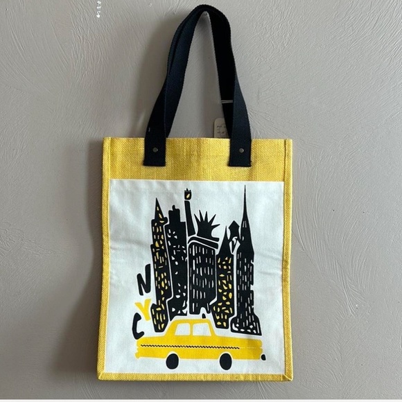 Indifabs Handbags - Yellow and Black NYC Slyline Jute & Canvas Tote Bag. New With Tags. Sample Bag.